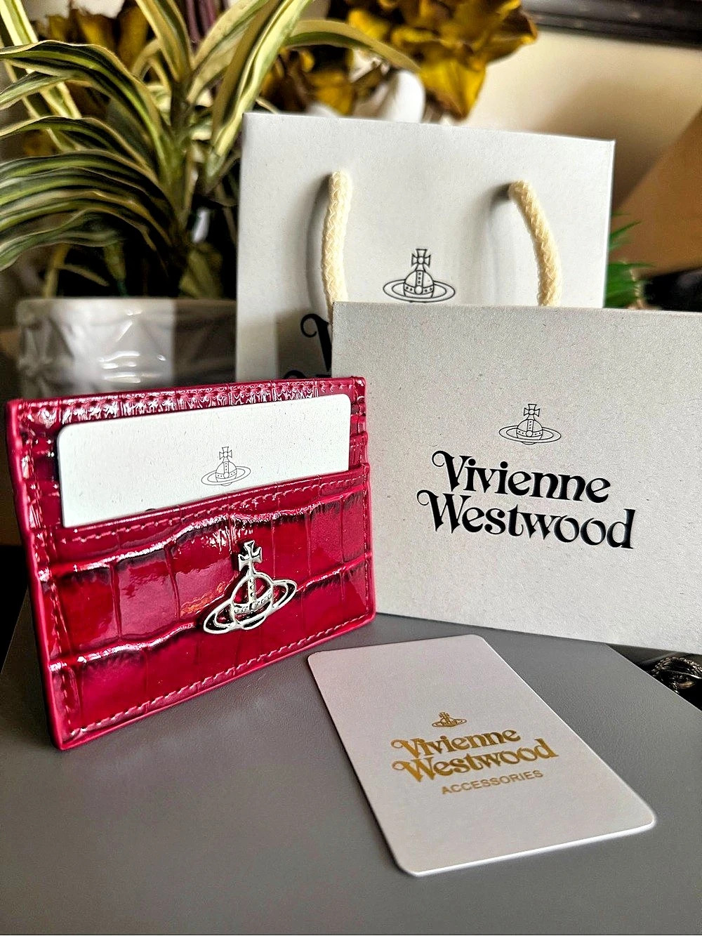 Vivienne Westwood Crocodile-Embossed Leather Flat Card Holder Red